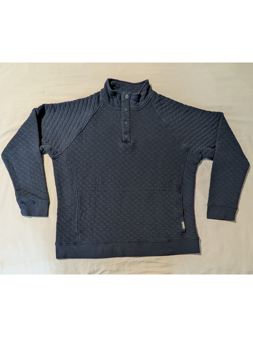 Eddie Bauer Men's Quilted Snap Mock Neck Pullover Sweatshirt Navy Blue Size L
